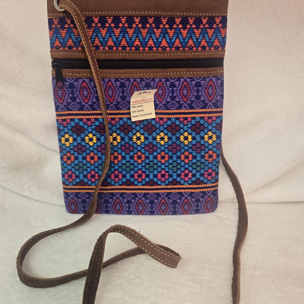 Colorful Patterned With Leather Trim Crossbody Bag
